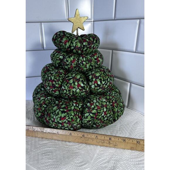Handmade Green And Red Holly Berry Stuffed Fabric Christmas Tree Table Top Decor - Picture 13 of 13